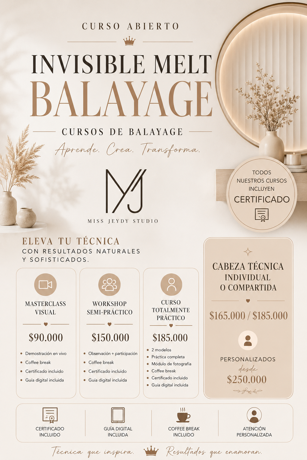 Valores de cursos presenciales de balayage